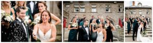 bridal party popping champagne at shoreby club wedding 