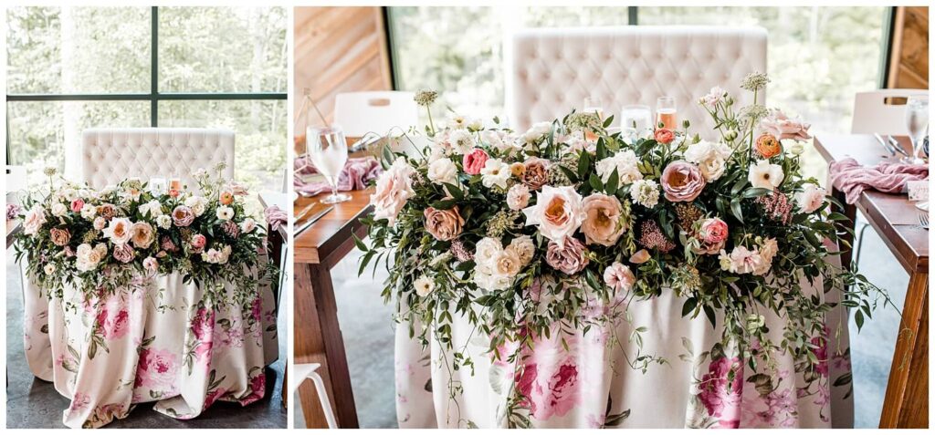beautiful head table set up at sapphire creek winery wedding reception