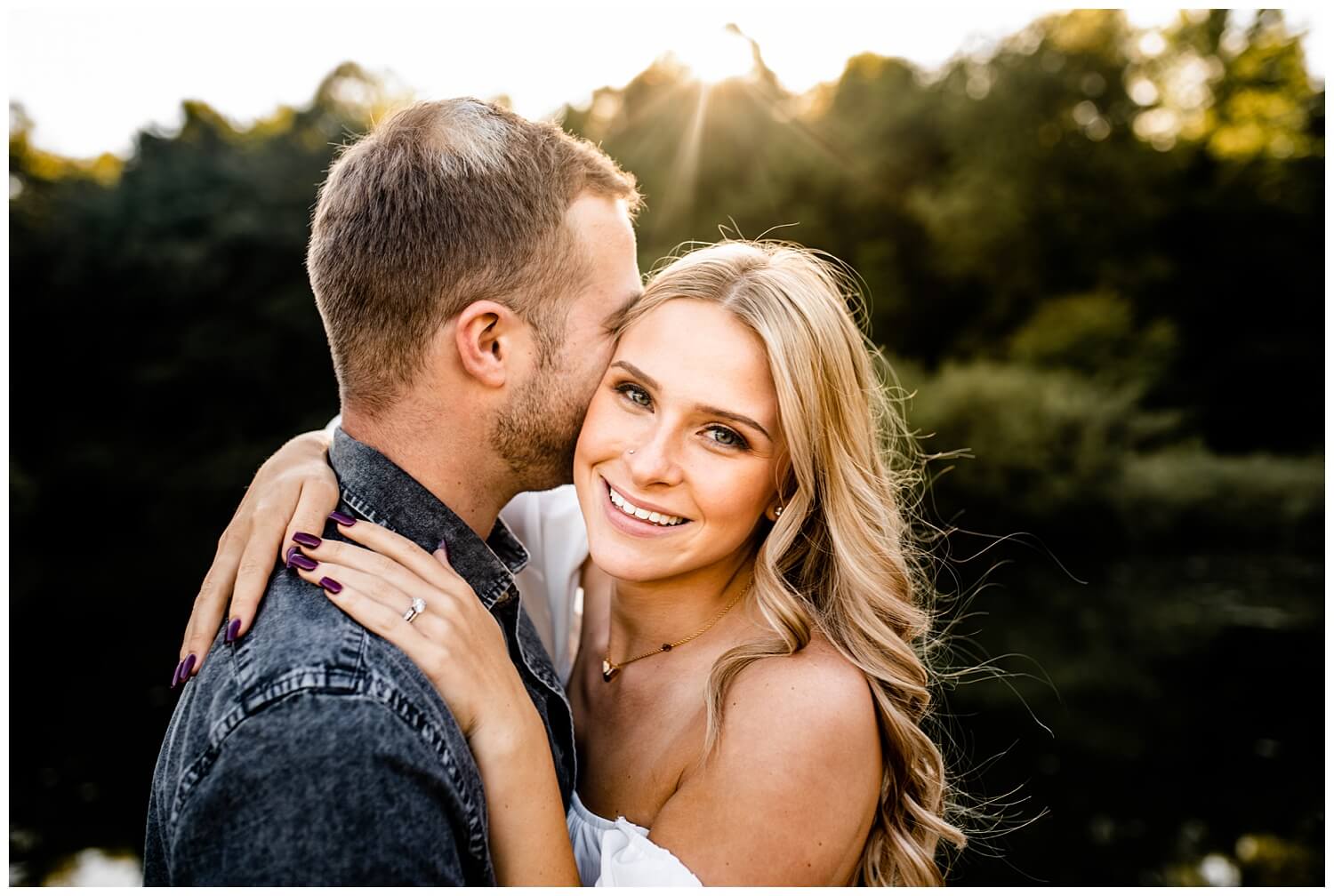 bride looking at camera in engagement session with ohio wedding photographer