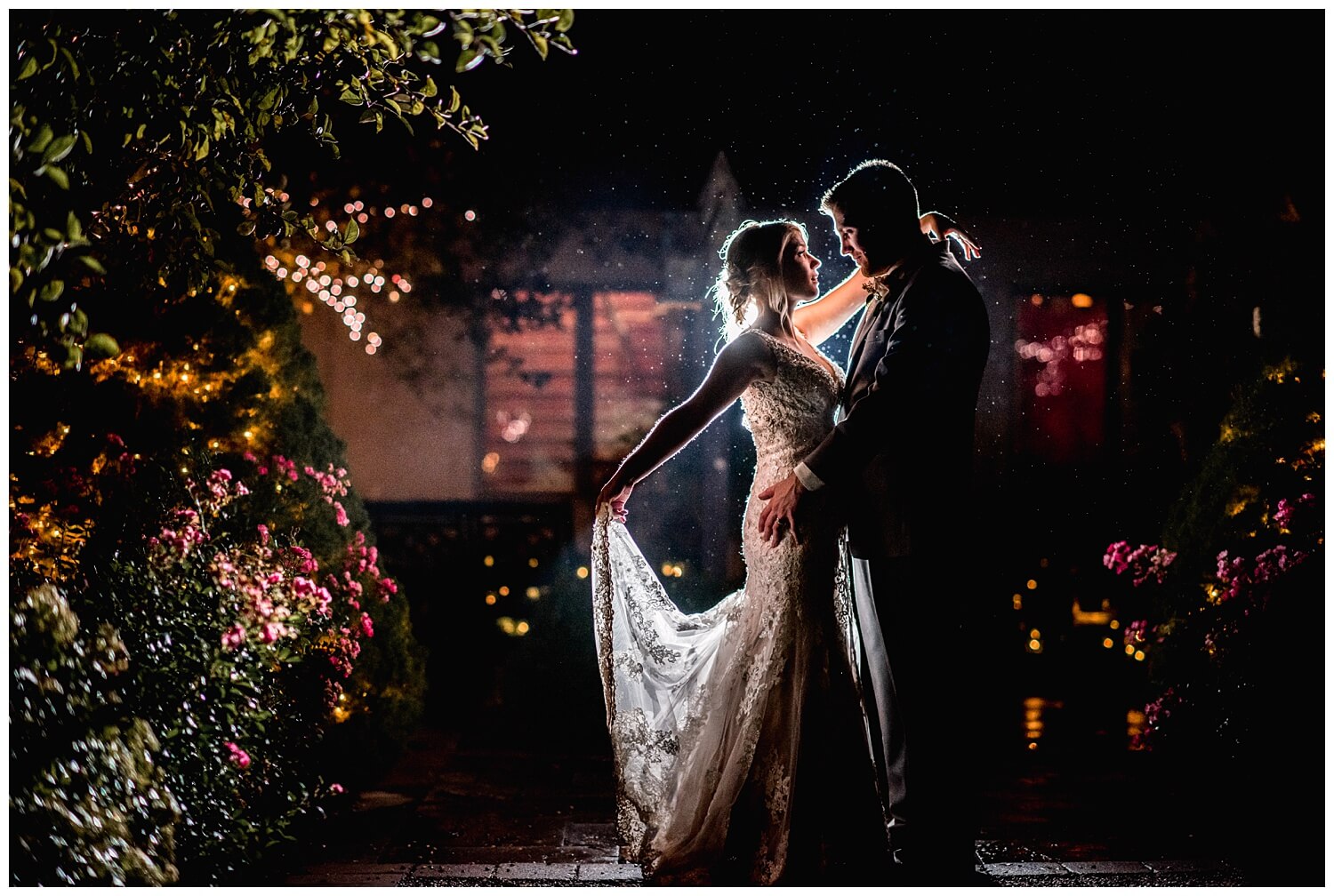 thorncreek winery wedding bride and groom at night