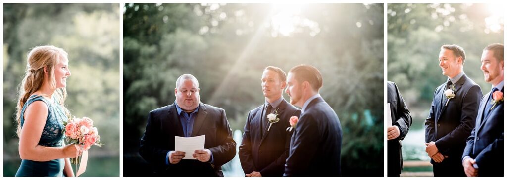 groom waiting for bride to walk down aisle at cleveland zoo wedding in the summer