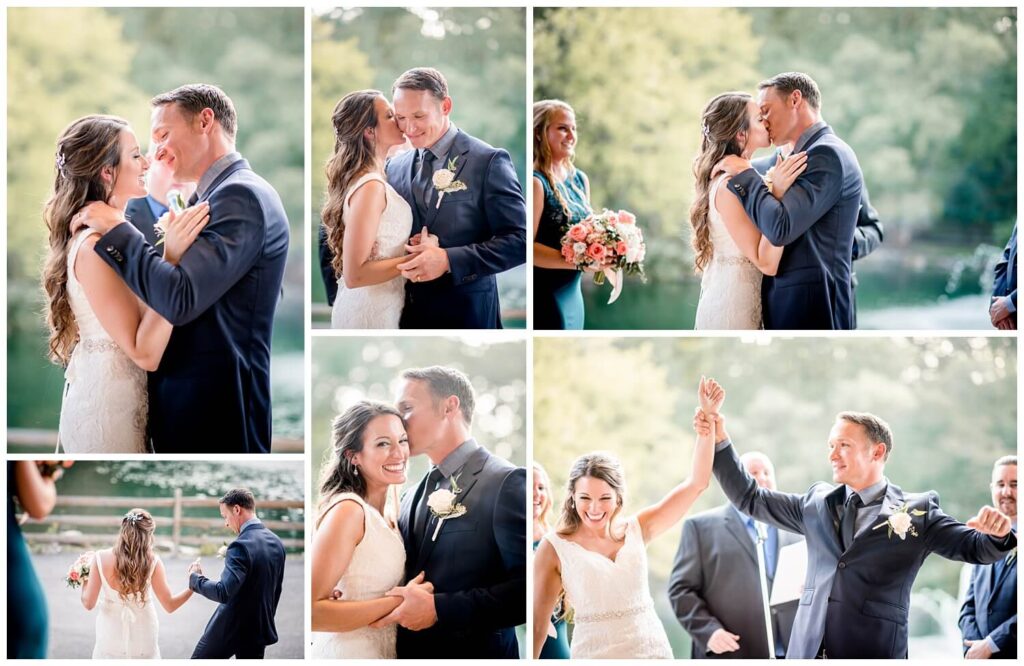 bride and groom first kiss at cleveland zoo wedding day captured by three and eight photography