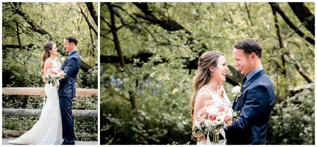 bride and groom laughing together at cleveland zoo wedding captured by three and eight photography