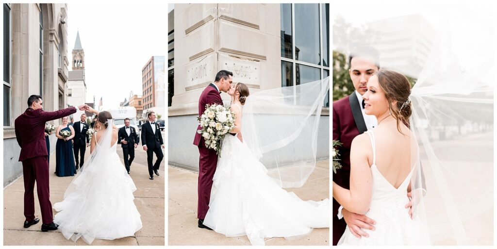 bride and groom portraits in downtown canton ohio captured by three and eight photography
