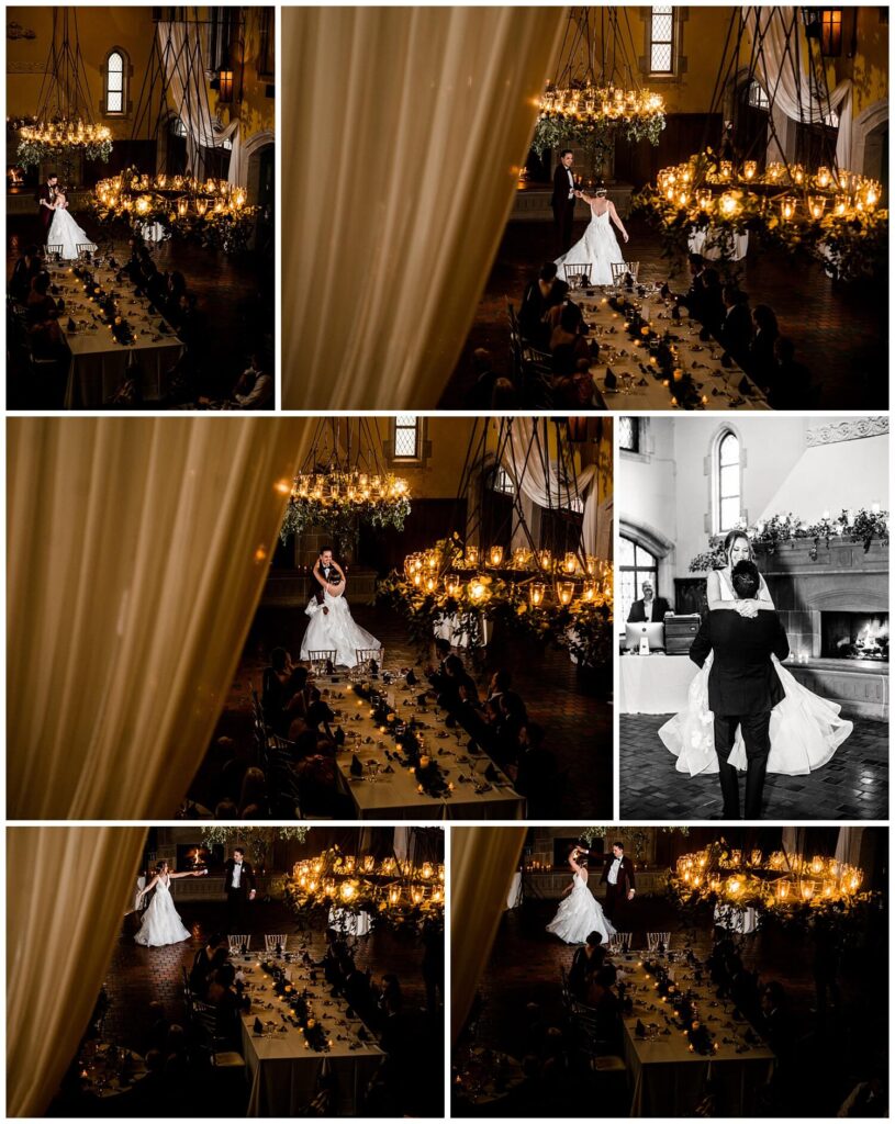 bride and groom dancing at glenmoor country club wedding reception captured by three and eight photography
