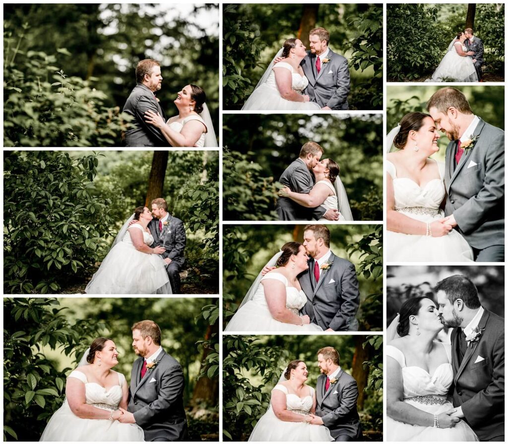 bride and groom photos at mooreland mansion wedding outside the rose garden