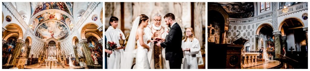 bride and groom during wedding ceremony at st vitus church in cleveland ohio