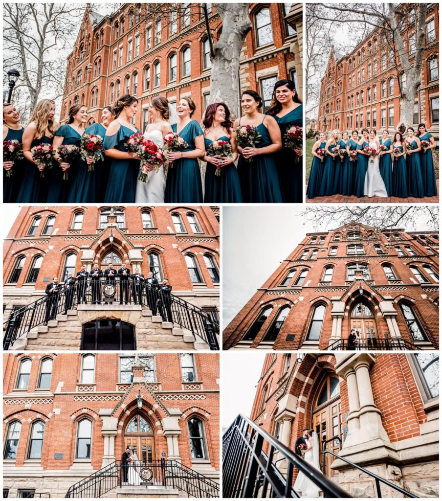 bridal party photos outside of St. Ignatius High School in Cleveland Ohio