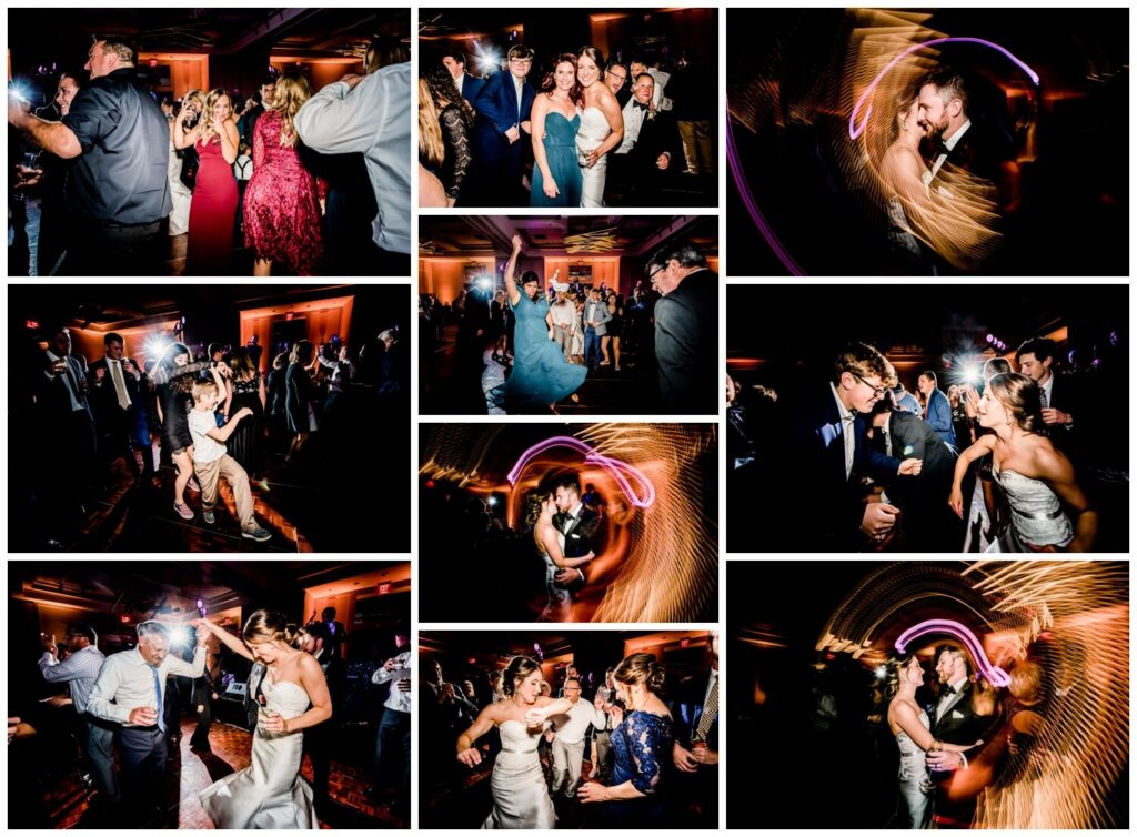 guests dancing on the dance floor at key tower wedding reception