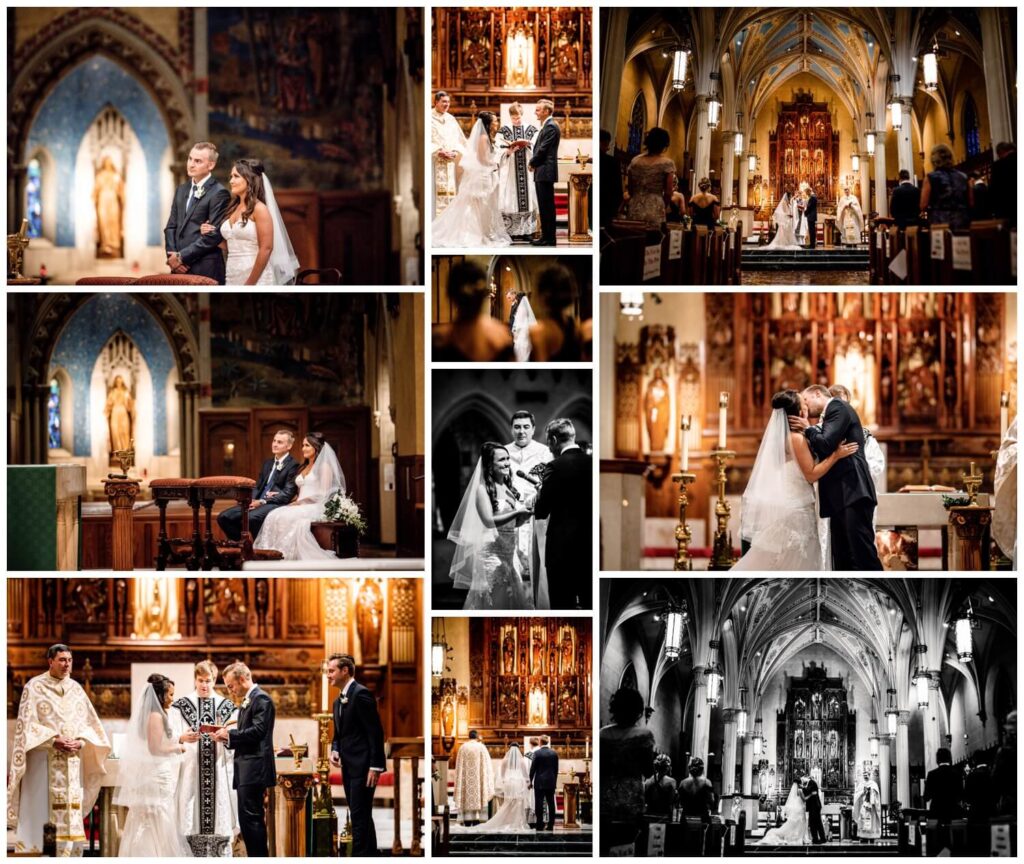bride and groom getting married at st john's cathedral in northeast ohio captured by three and eight photography