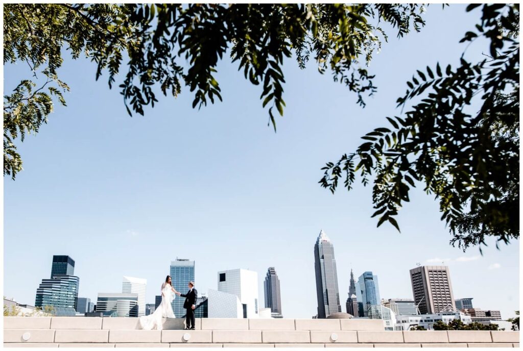 bride and groom in downtown cleveland on northeast ohio wedding day