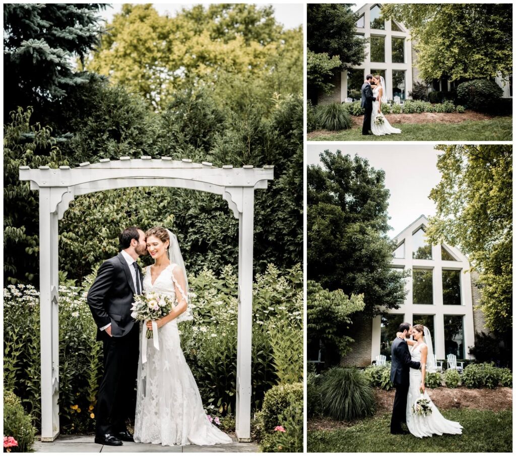 bride and groom outside at walden day wedding captured by three and eight photography