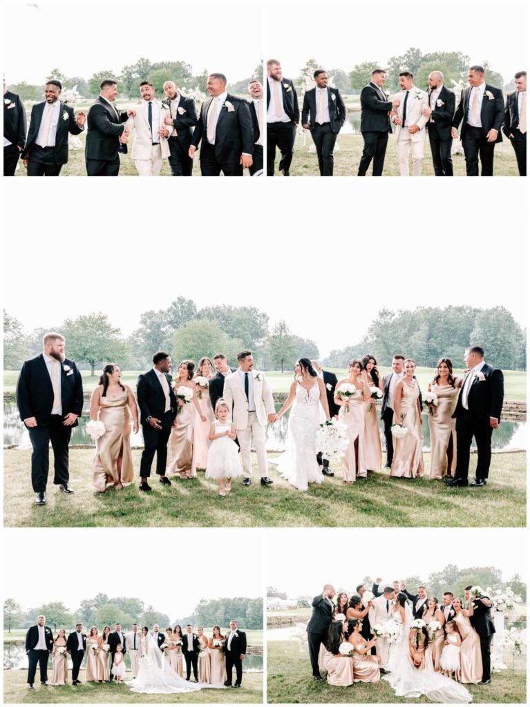 bride and groom with bridal party outside on wedding day in warren ohio
