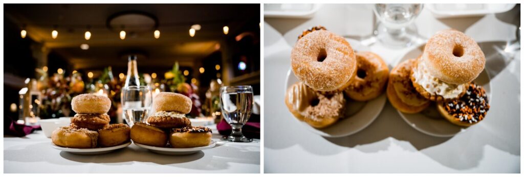 doughnuts on head table at ballroom at park lane wedding
