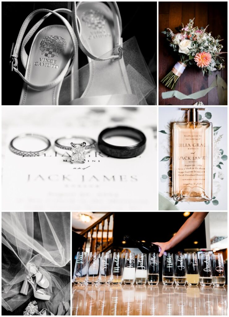 a collage of wedding items for downtown Cleveland Wedding