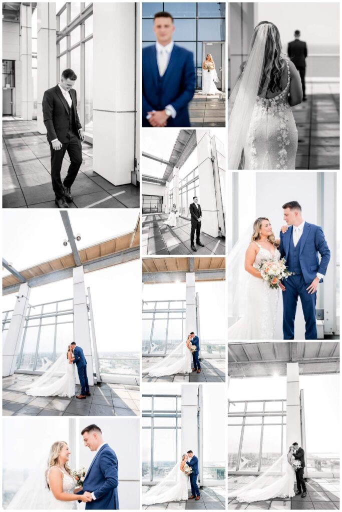 collection of bride and groom having a first look on their aloft downtown cleveland wedding day