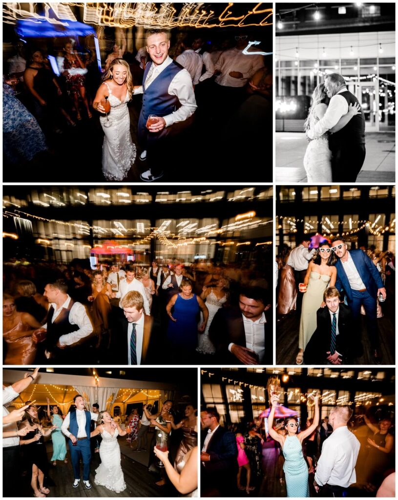 bride and groom dancing with friends on wedding day in cleveland ohio at reception