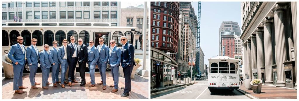 groom getting ready with groomsmen on wedding day in cleveland ohio