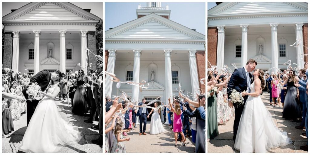 bride and groom leaving church on wedding day in cleveland ohio