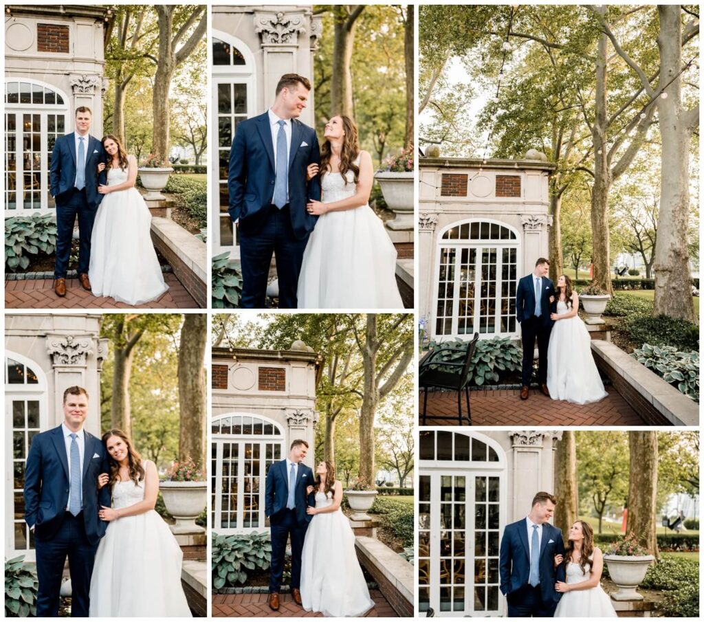 bride and groom looking at each other lovingly at the glidden house wedding venue