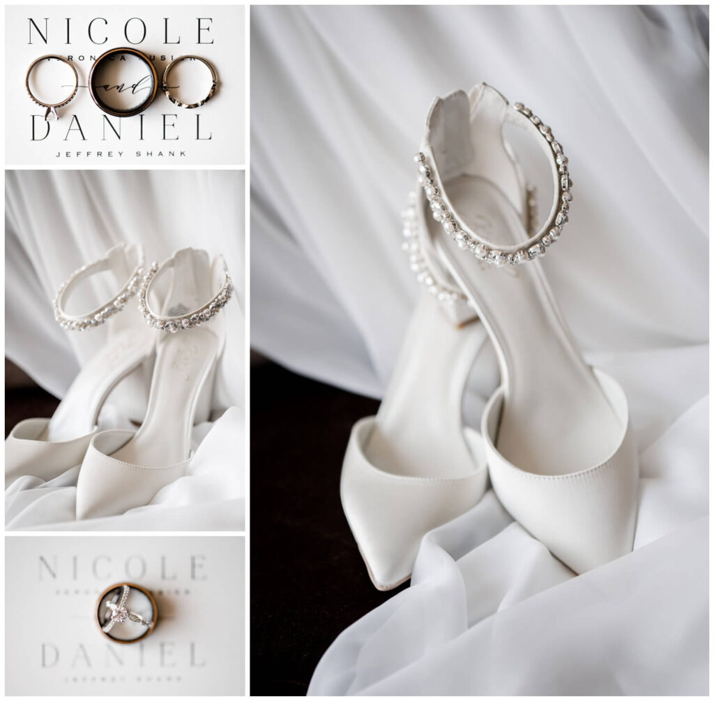 photos of bride's wedding shoes and wedding rings from cleveland wedding day