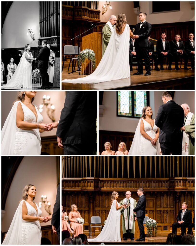 bride and groom looking at each other lovingly during cleveland wedding ceremony