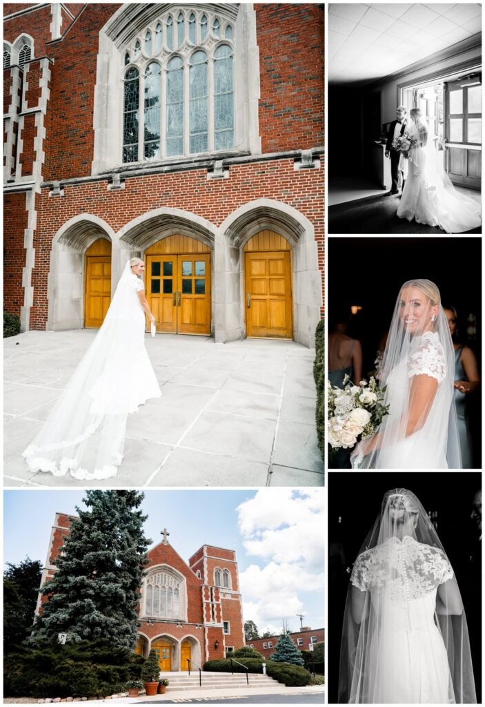 bride at church at Chagrin valley country club wedding day