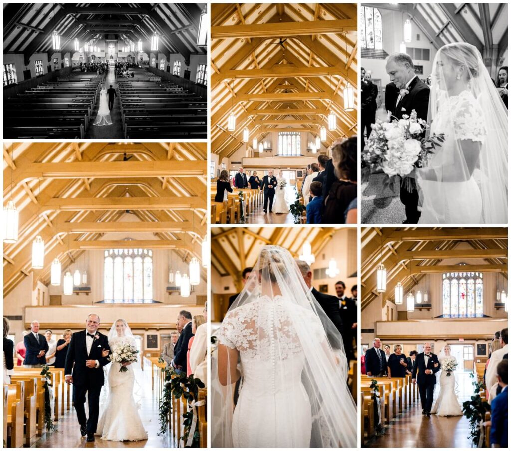 bride walking down the aisle with father on wedding day in cleveland