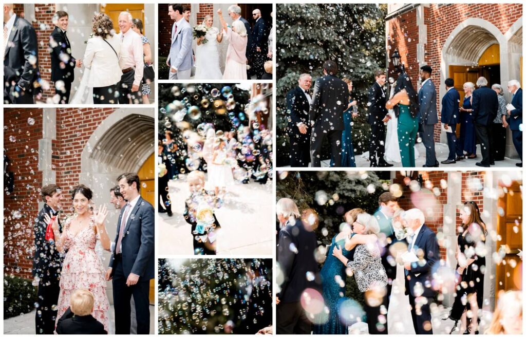 bubbles outside of church on wedding day in cleveland ohio