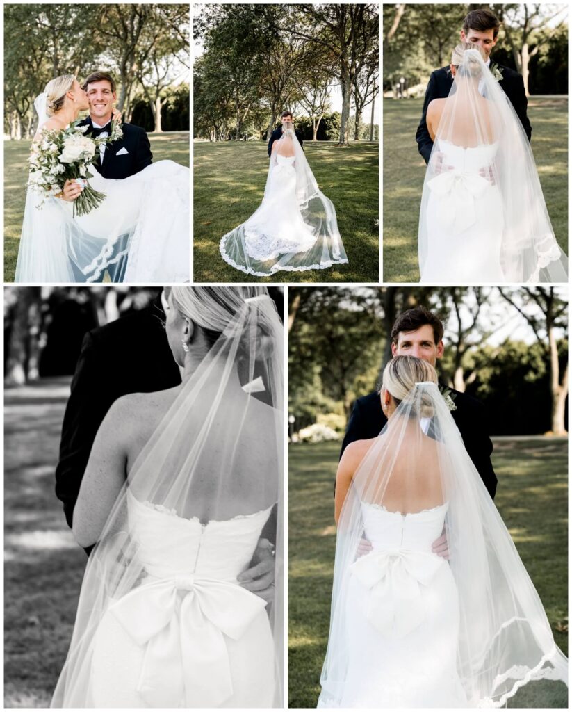 bride and groom holding each other at chagrin valley country club wedding