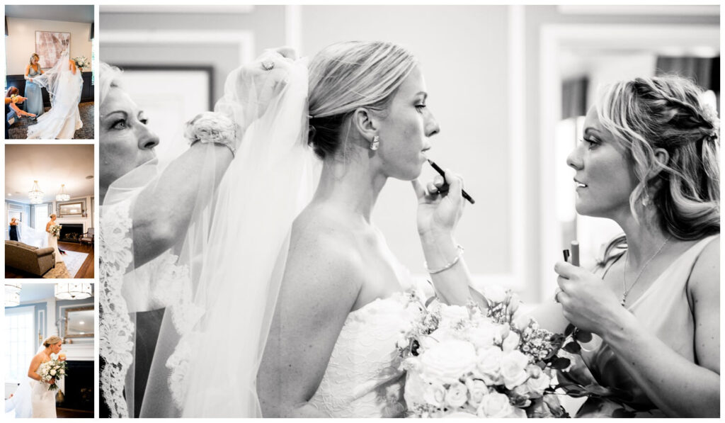 bride getting ready for wedding reception at chagrin valley country club