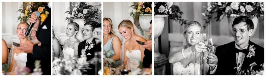 bride and groom during speeches at chagrin valley country club