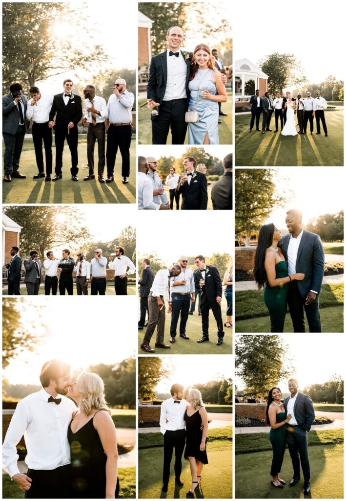 photos of guests at sunset at chagrin valley country club wedding