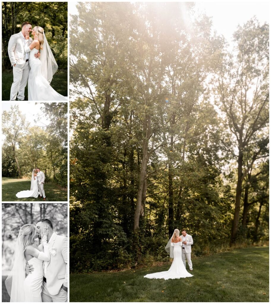 bride and groom standing outside on the grounds of the wellspring in wooster ohio