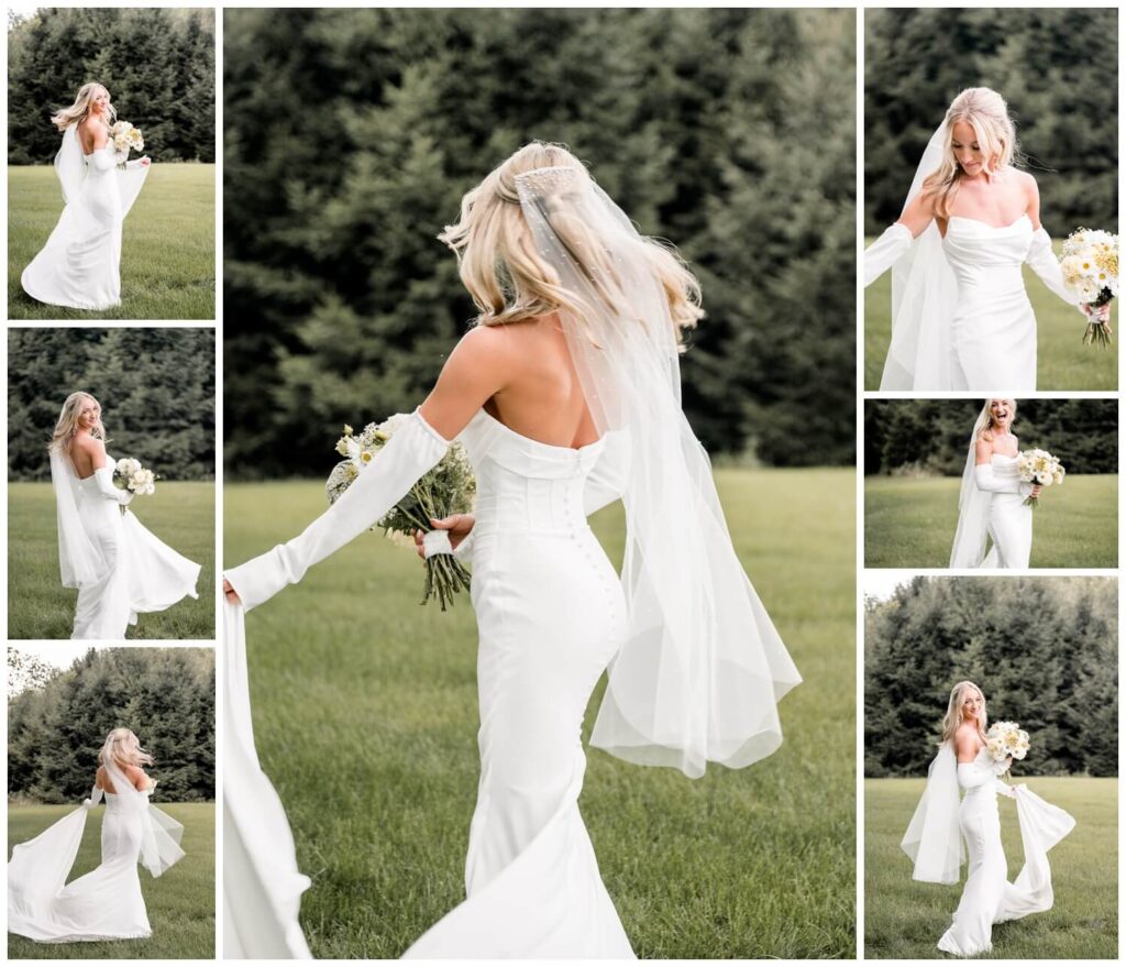 bride twirling in wedding dress at the wellspring in wooster ohio