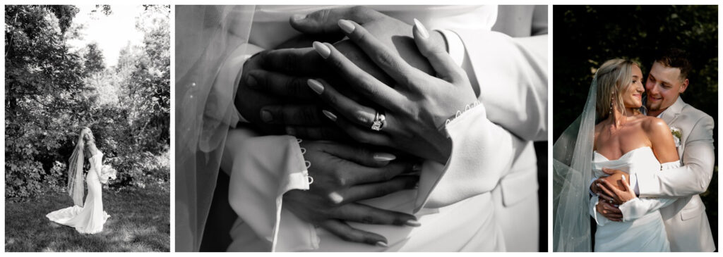 bride and groom cuddling on wedding day in wooster ohio